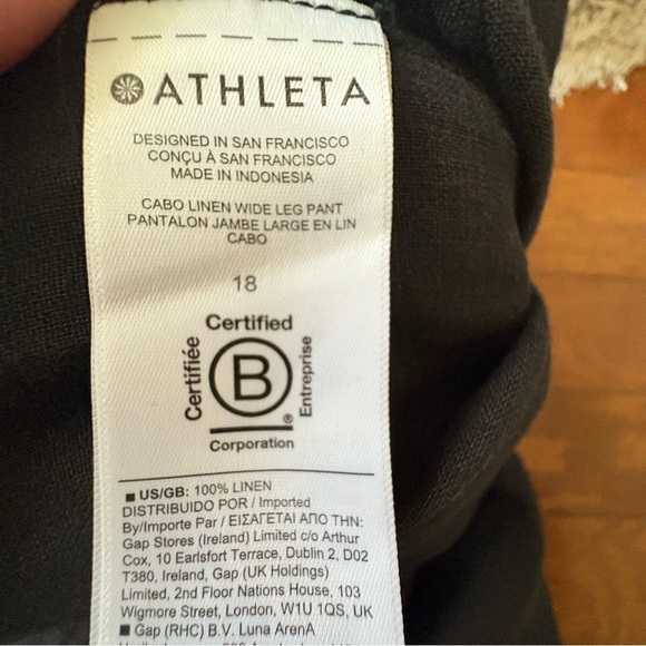 Athleta Linen Ankle Cropped Pants Black Sz 18 Athleisure Minimalist - Picture 7 of 7
